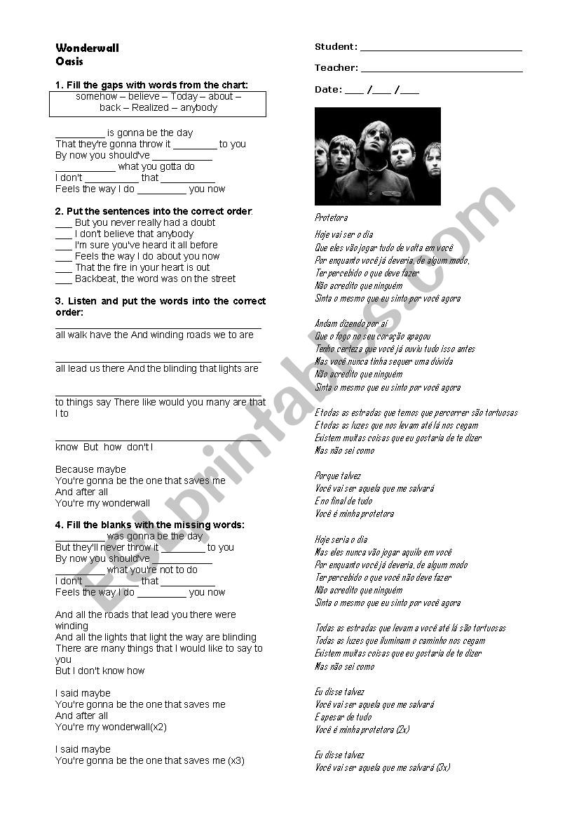 Oasis - Wonderwall worksheet