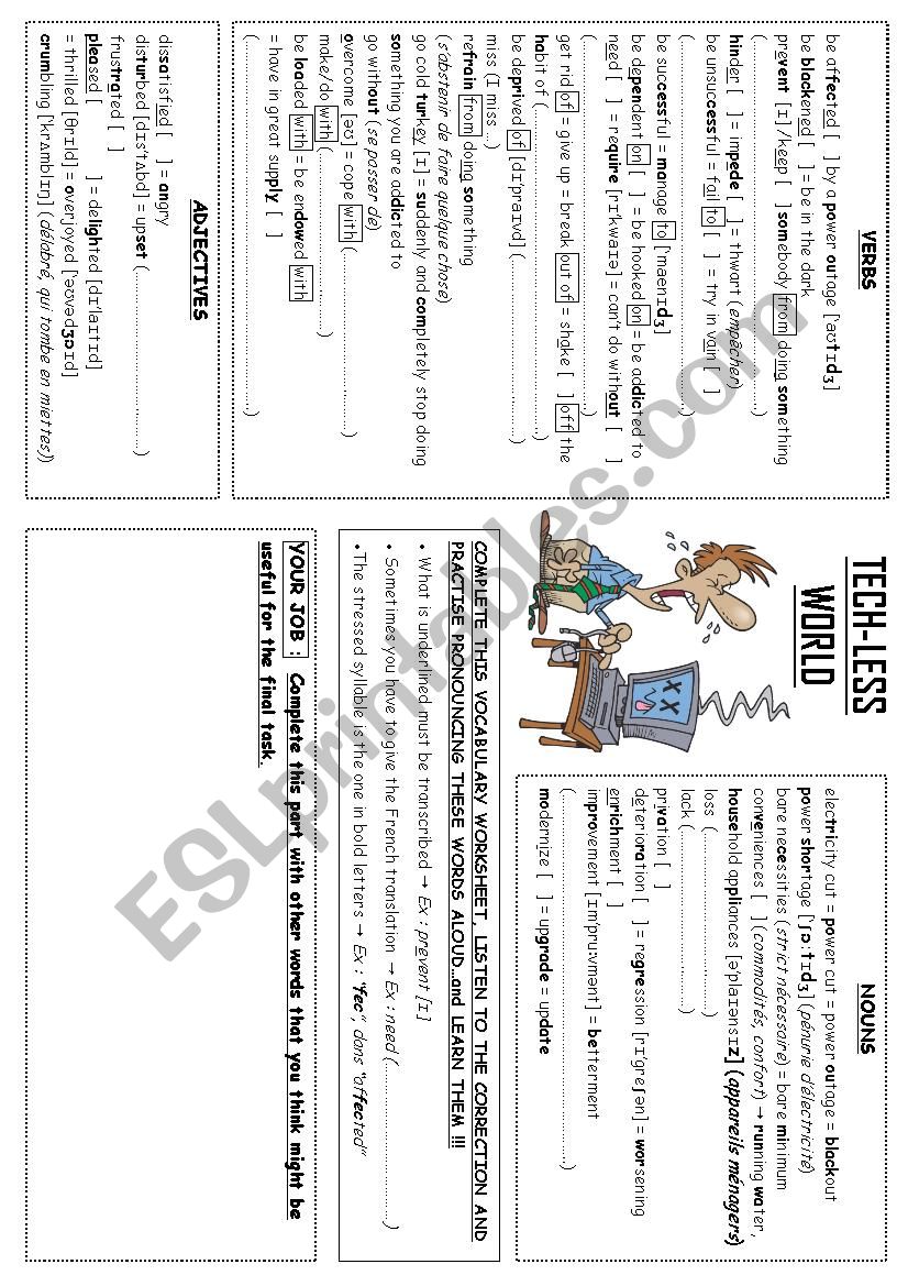 Tech-less world vocabulary worksheet