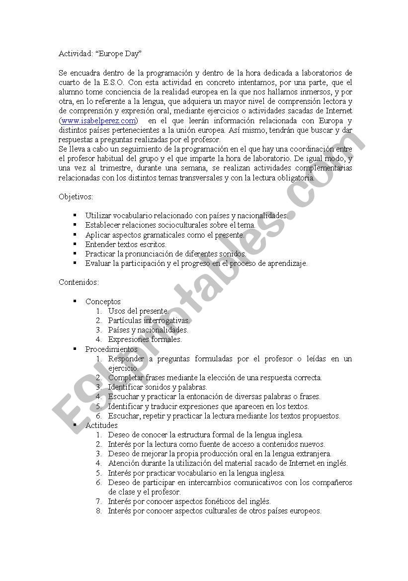 Europe´s Day worksheet