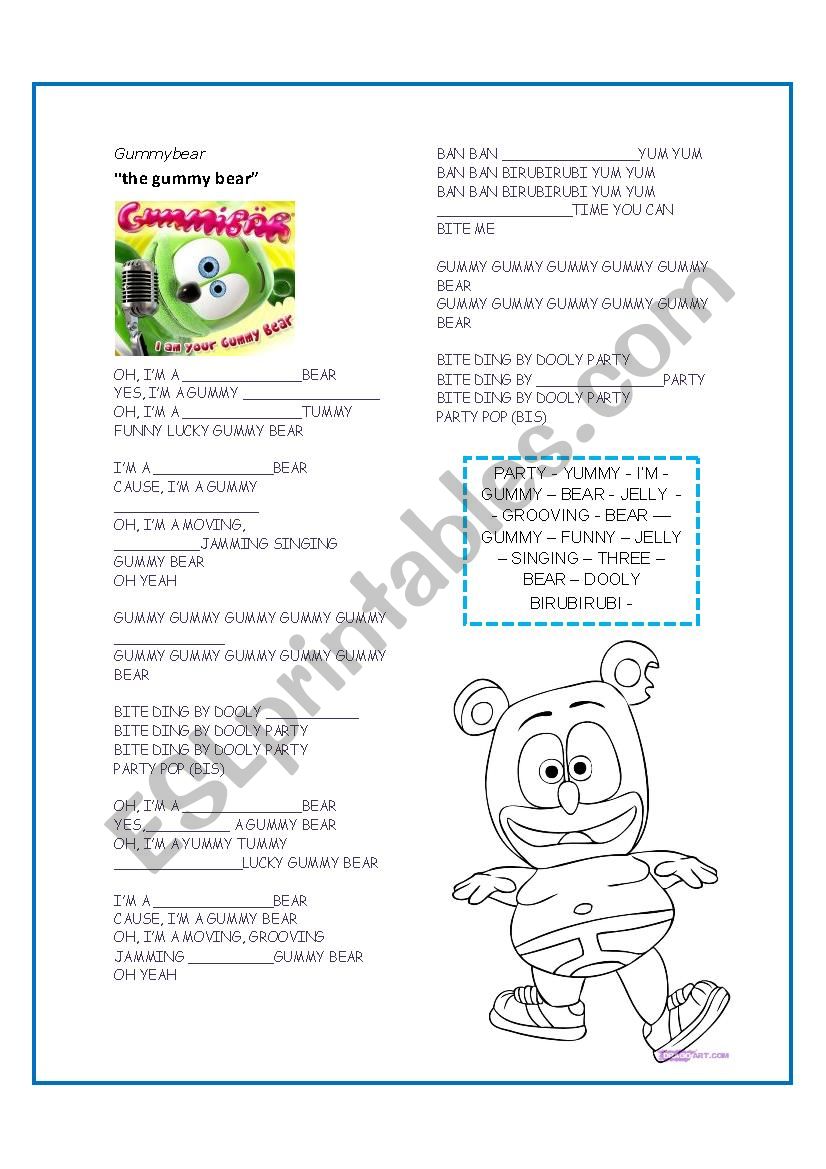 gummy bear song worksheet