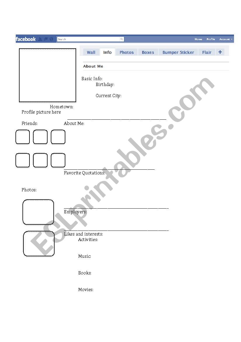 Facebook Page worksheet