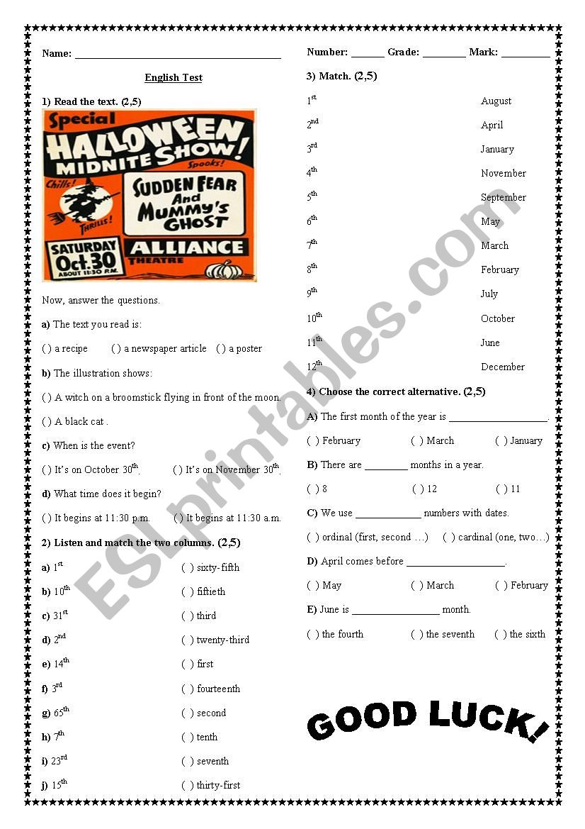 Months of the year & Ordinal Numbers