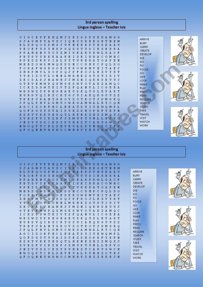 Word Search - spelling 3 rd person and past regular verbs