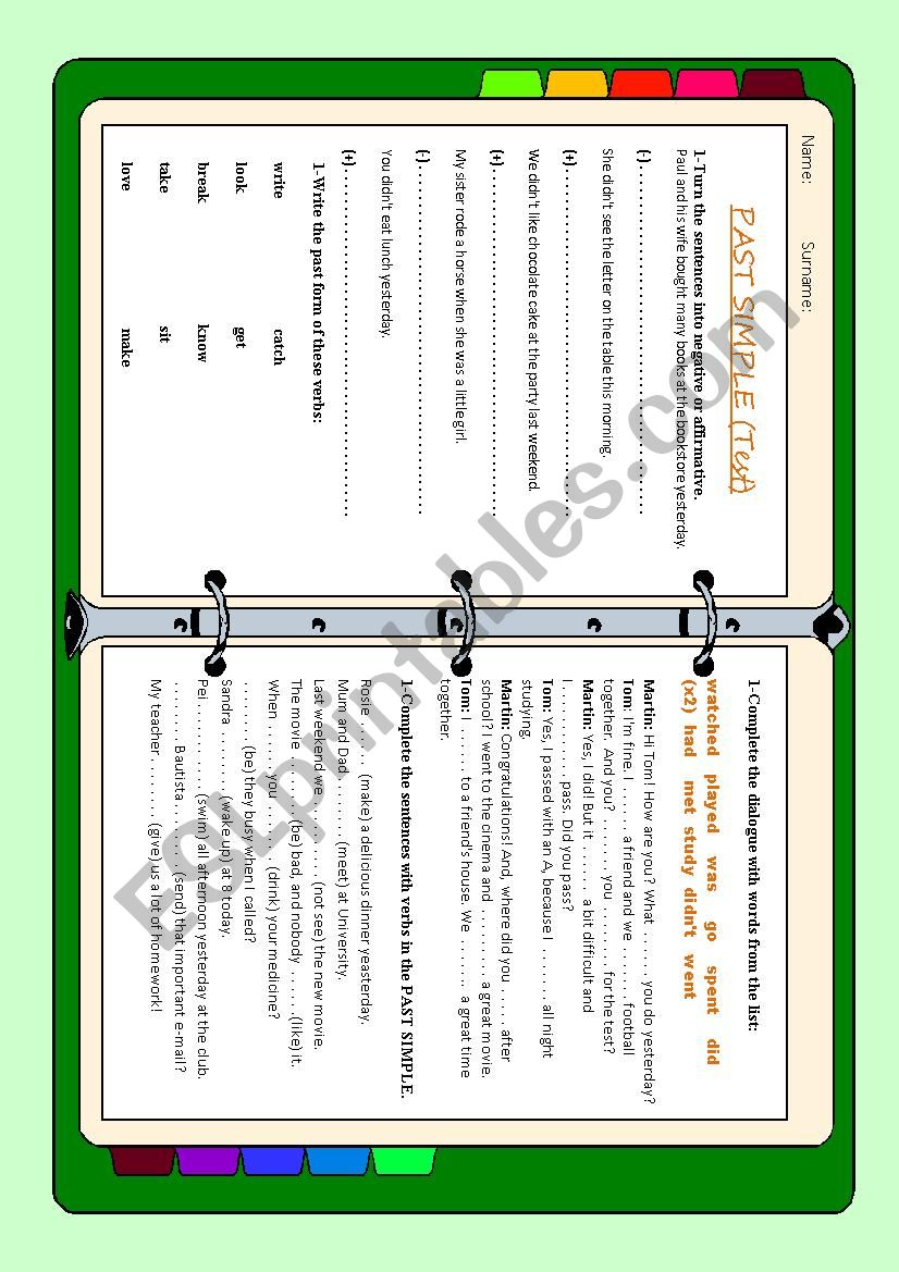 PAST SIMPLE (Revision Test) worksheet