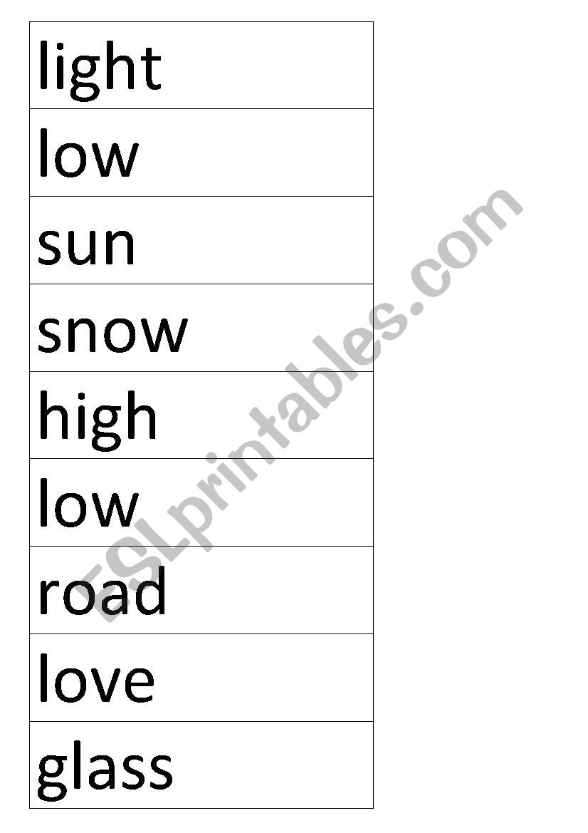 Passenger Words worksheet