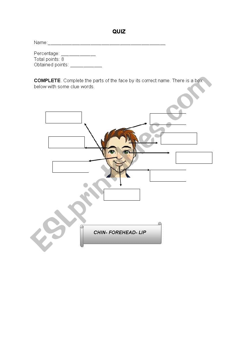 PARTS OF THE FACE worksheet