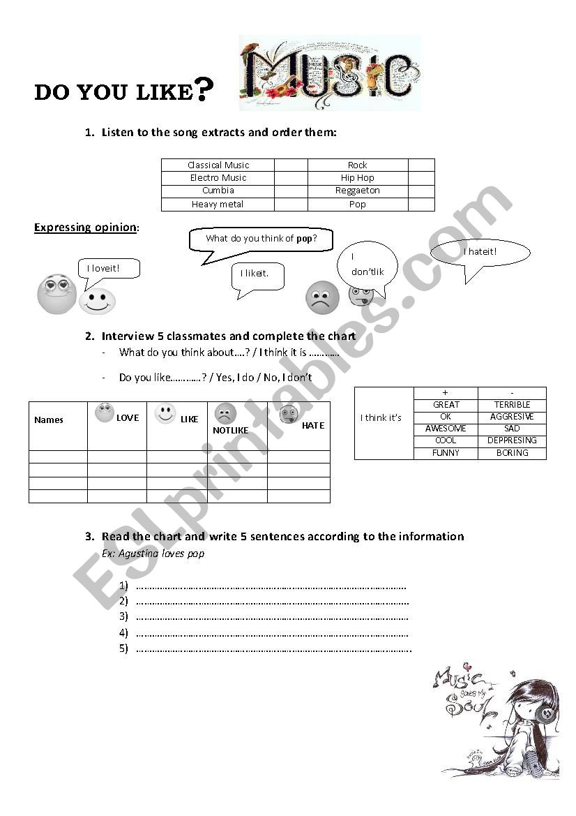 Do you like music? worksheet