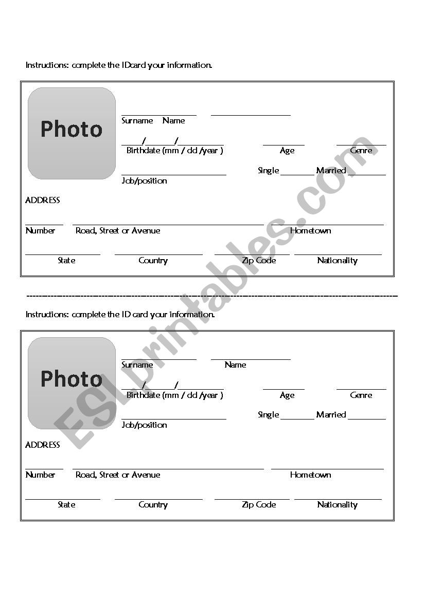 ID card worksheet