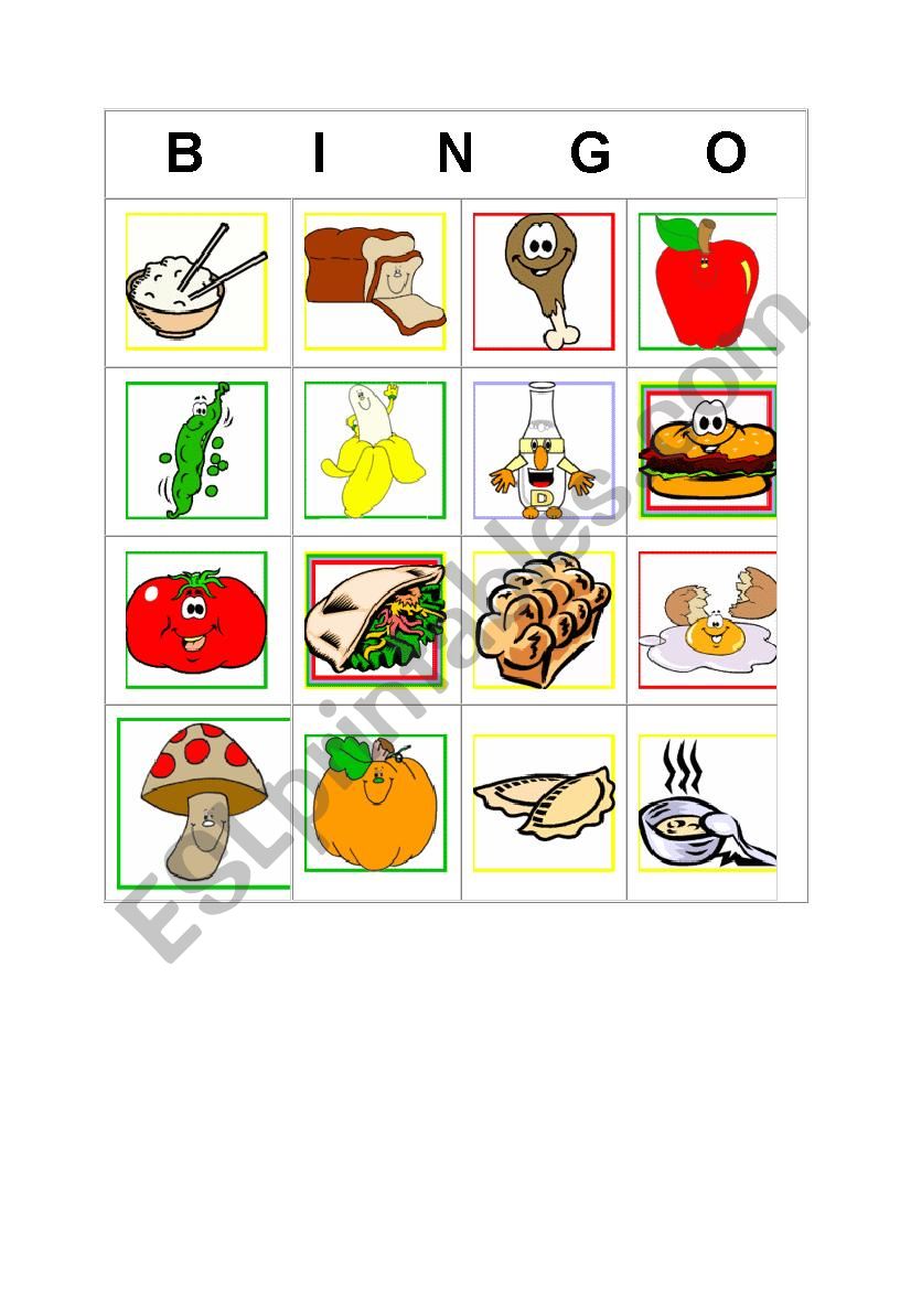 Food Bingo worksheet