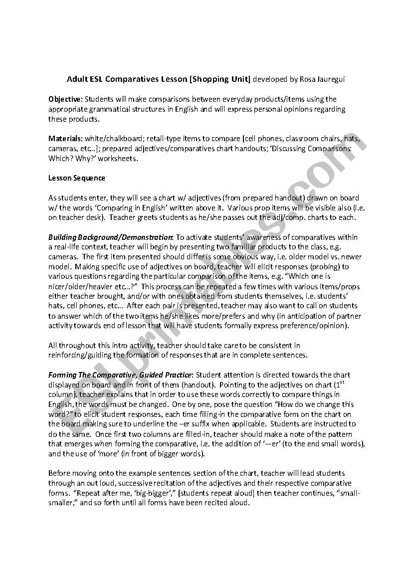 Comparatives Lesson worksheet