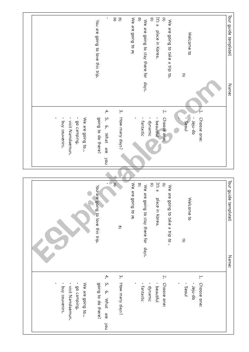tour guide template worksheet