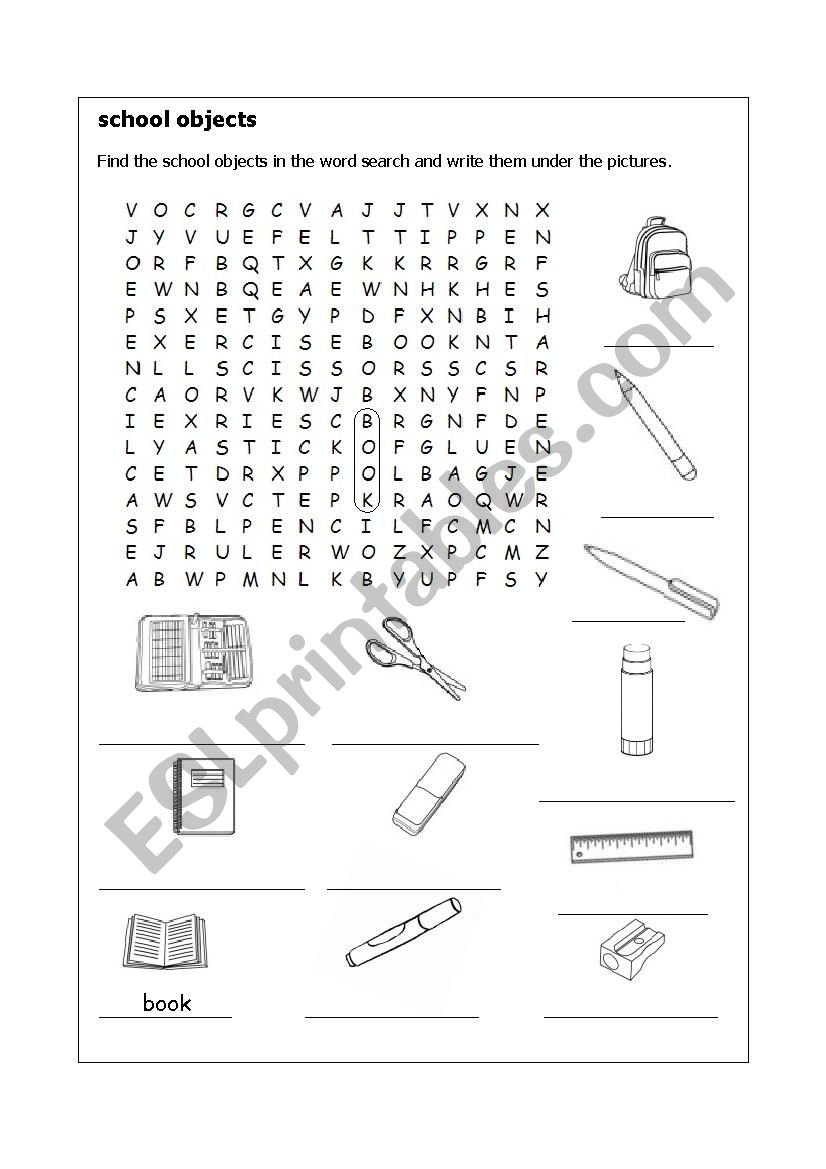 School objects worksheet