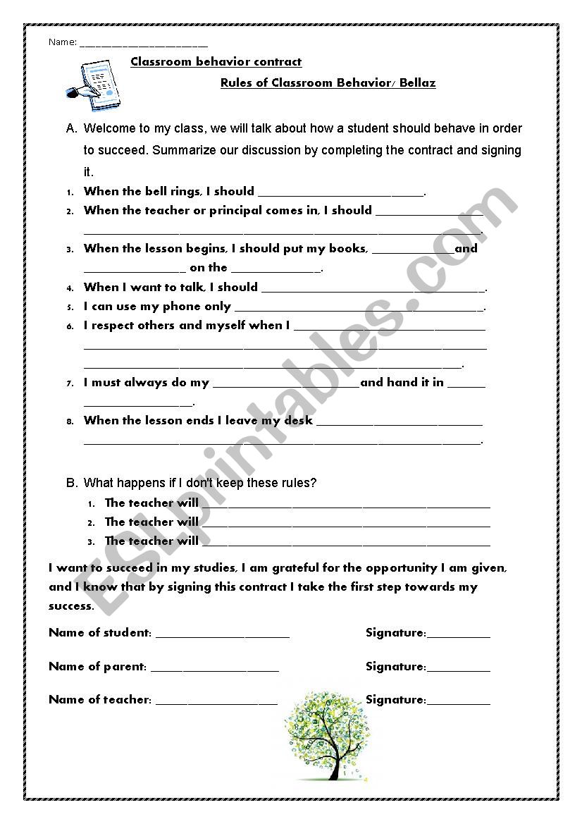 Behavior contract worksheet