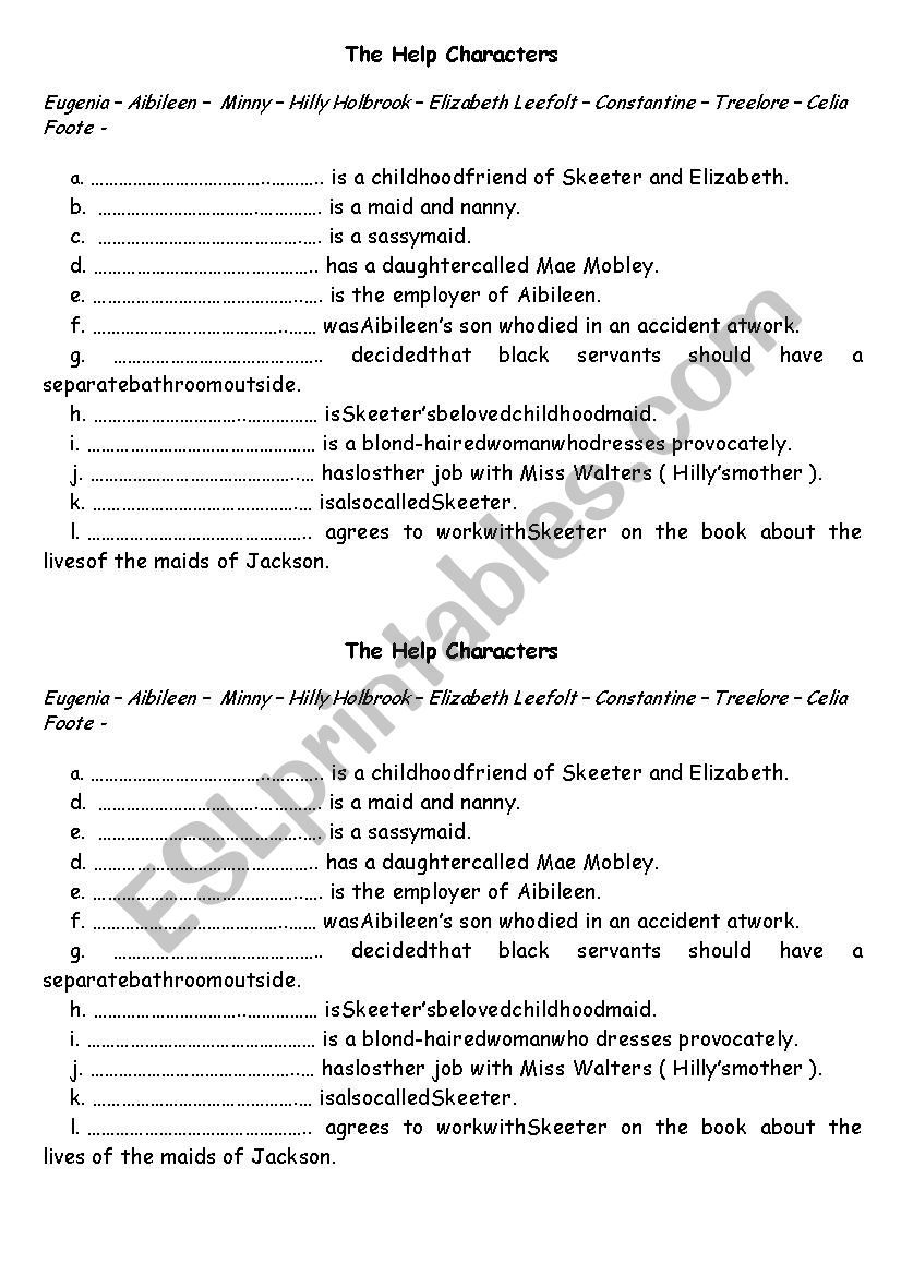 The Help : a list of the movie characters