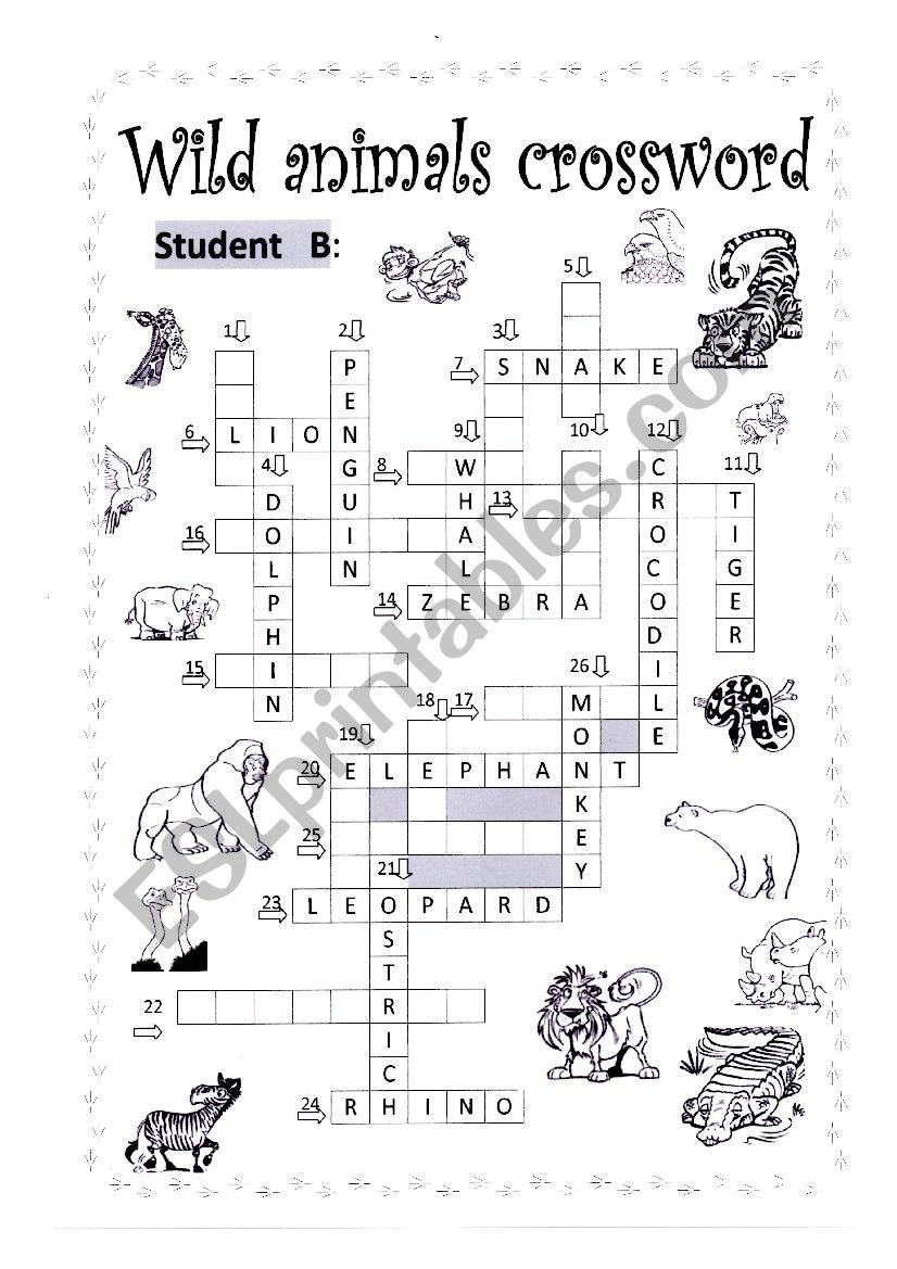 Wild animal crossword pair work B