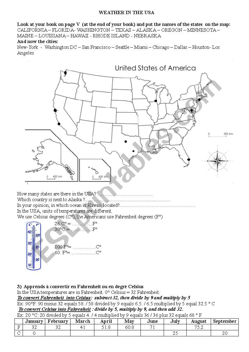 Weather in the USA worksheet