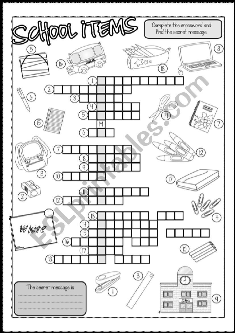 School Items CROSSWORD (B&W version)