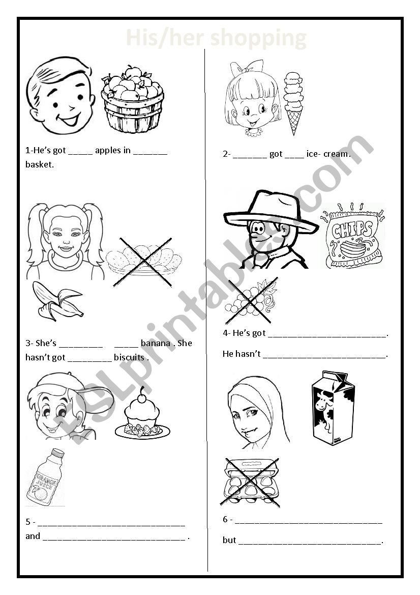 his/her shopping worksheet