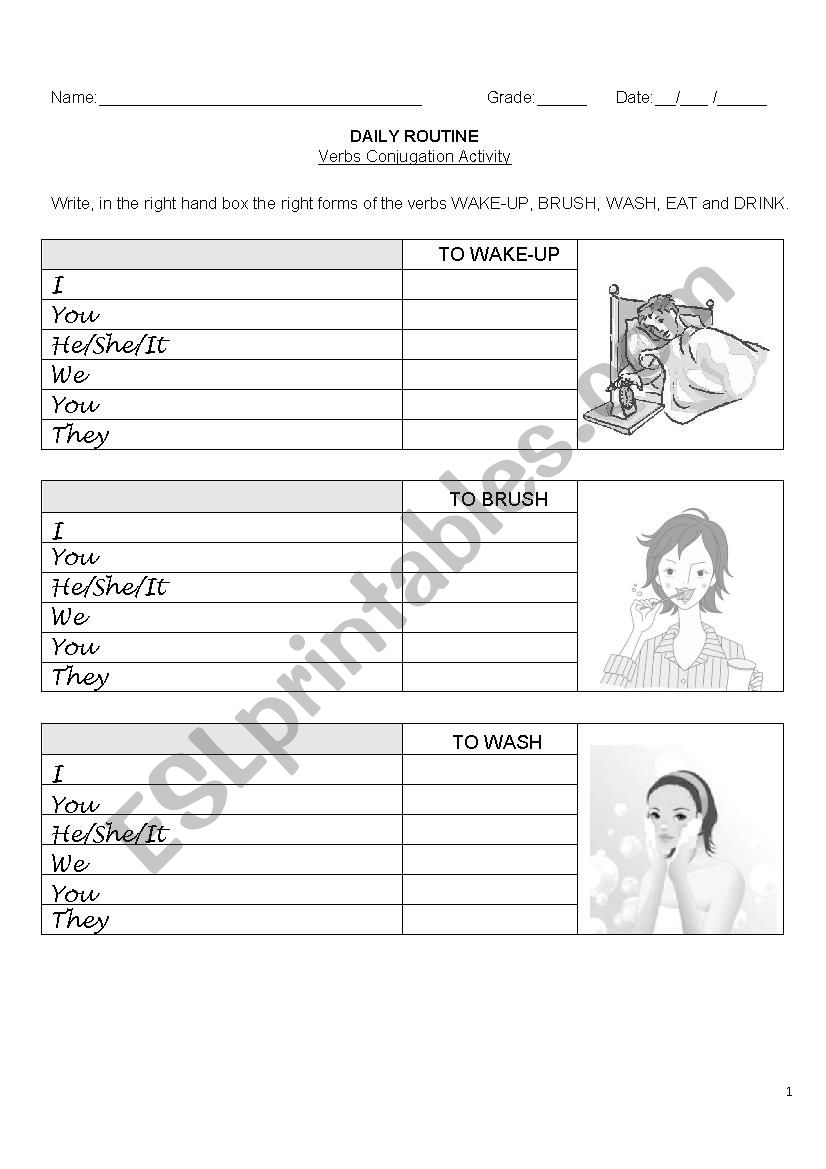 DAILY ROUTINE - Verbs Conjugation Activity and Answers