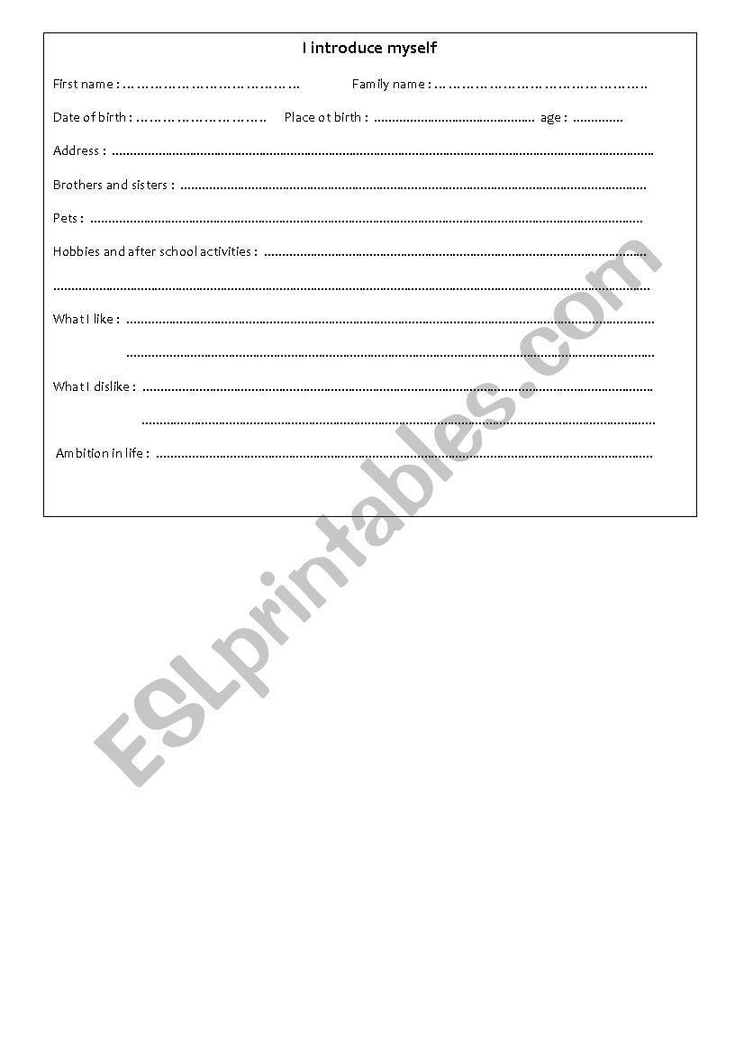 Introduce yourself worksheet