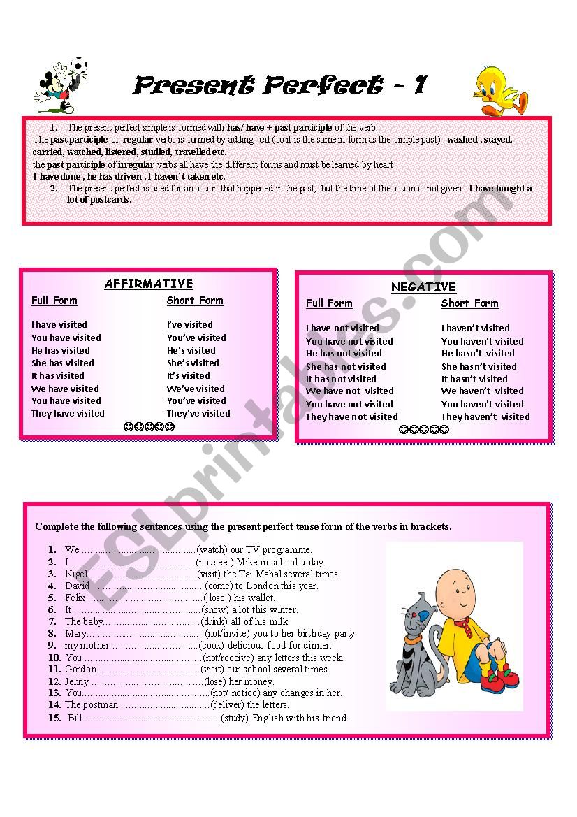 Present perfect tense worksheet