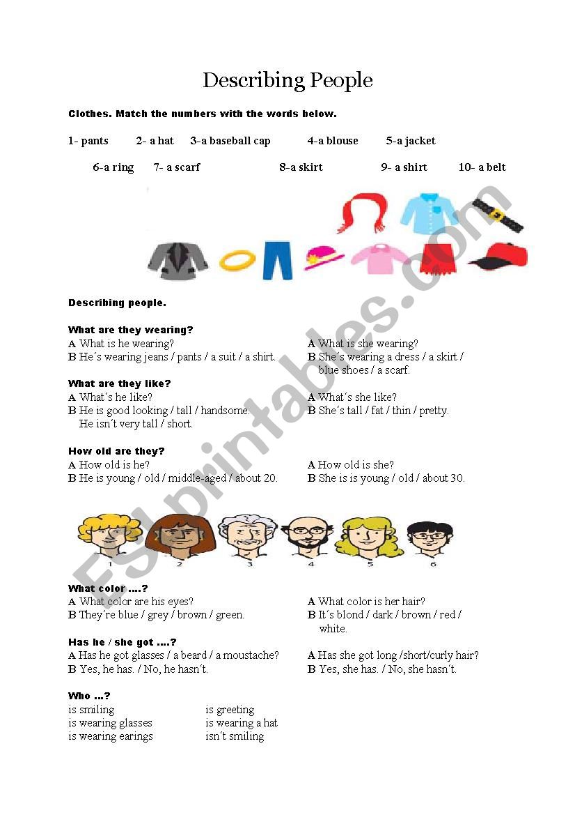 Describing people worksheet