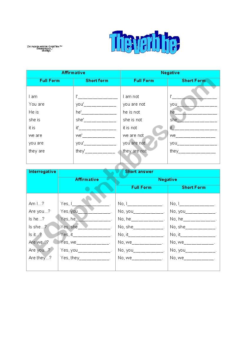 The verb be worksheet