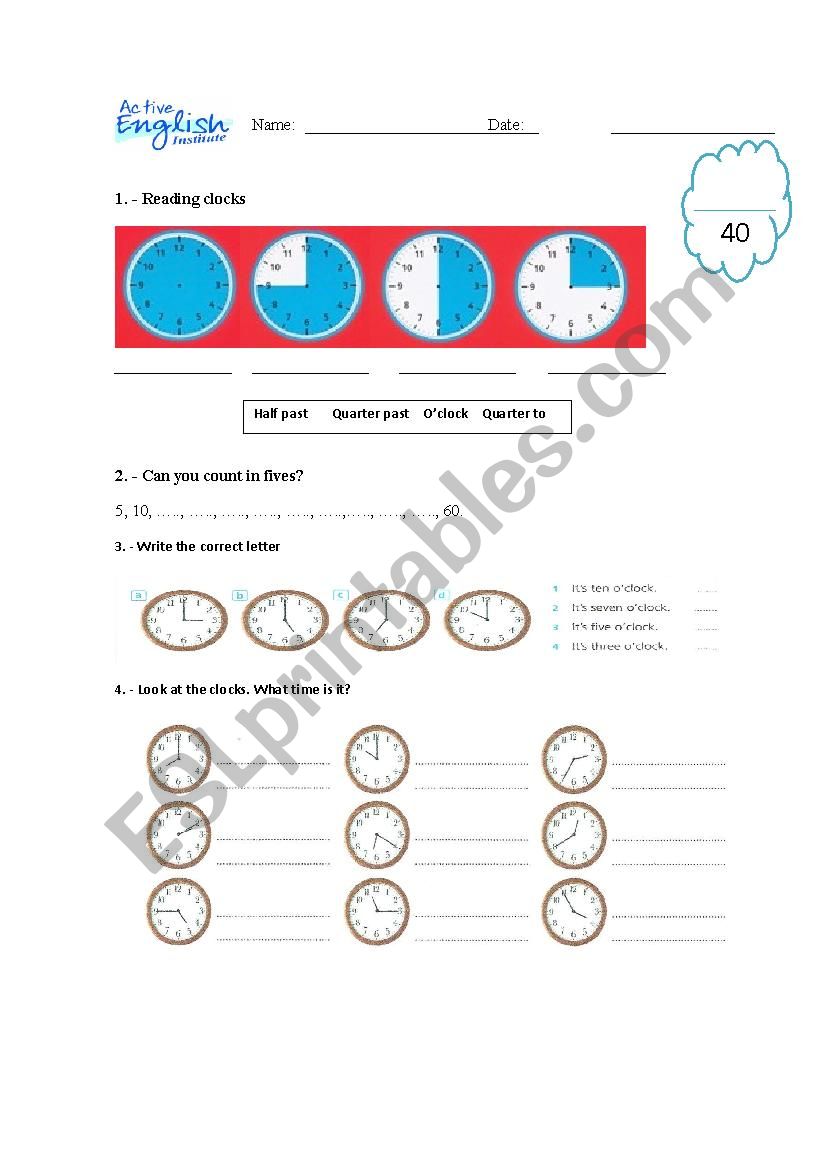 Telling the time  worksheet