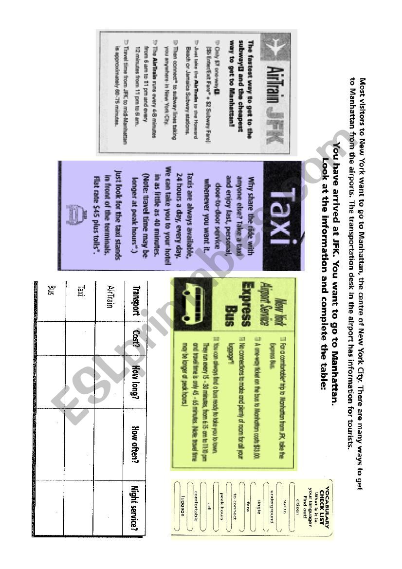 NYC transportation worksheet