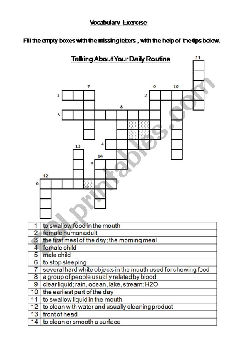 CROSSsWORD-DAILY.ROUTINE-ACTIVITY.AND.ANSWERS