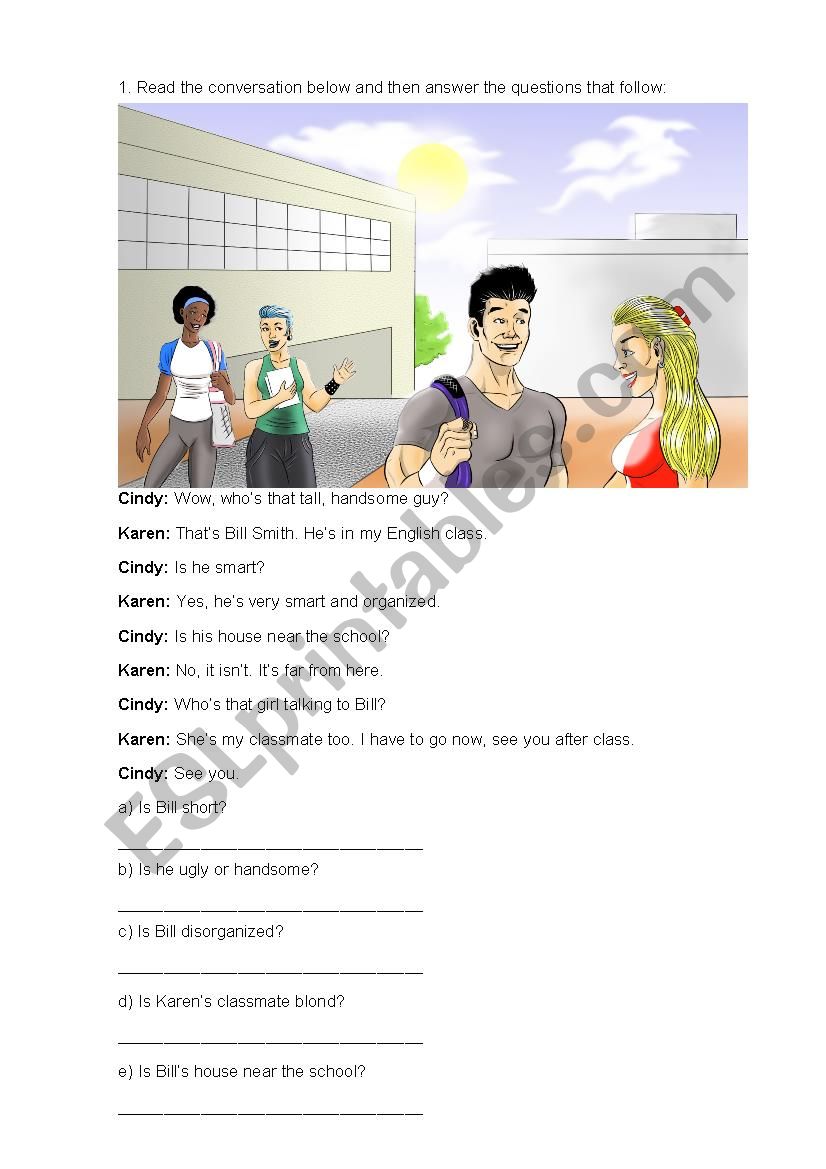 Text comprehension w/ verb be worksheet