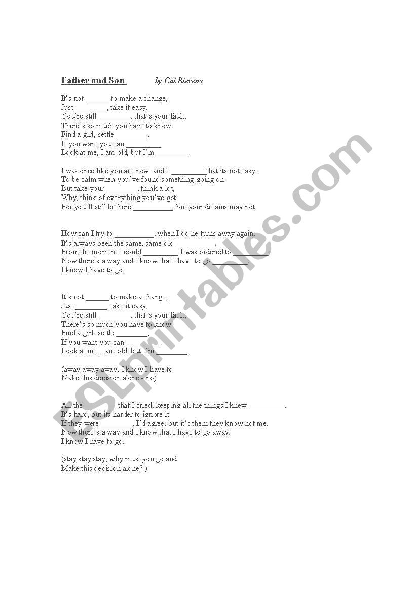 Father and Son by Cat Stevens worksheet
