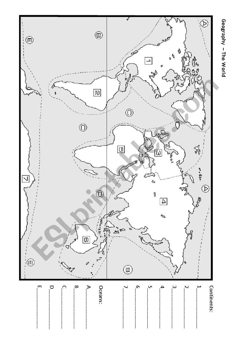 Continents and oceans worksheet