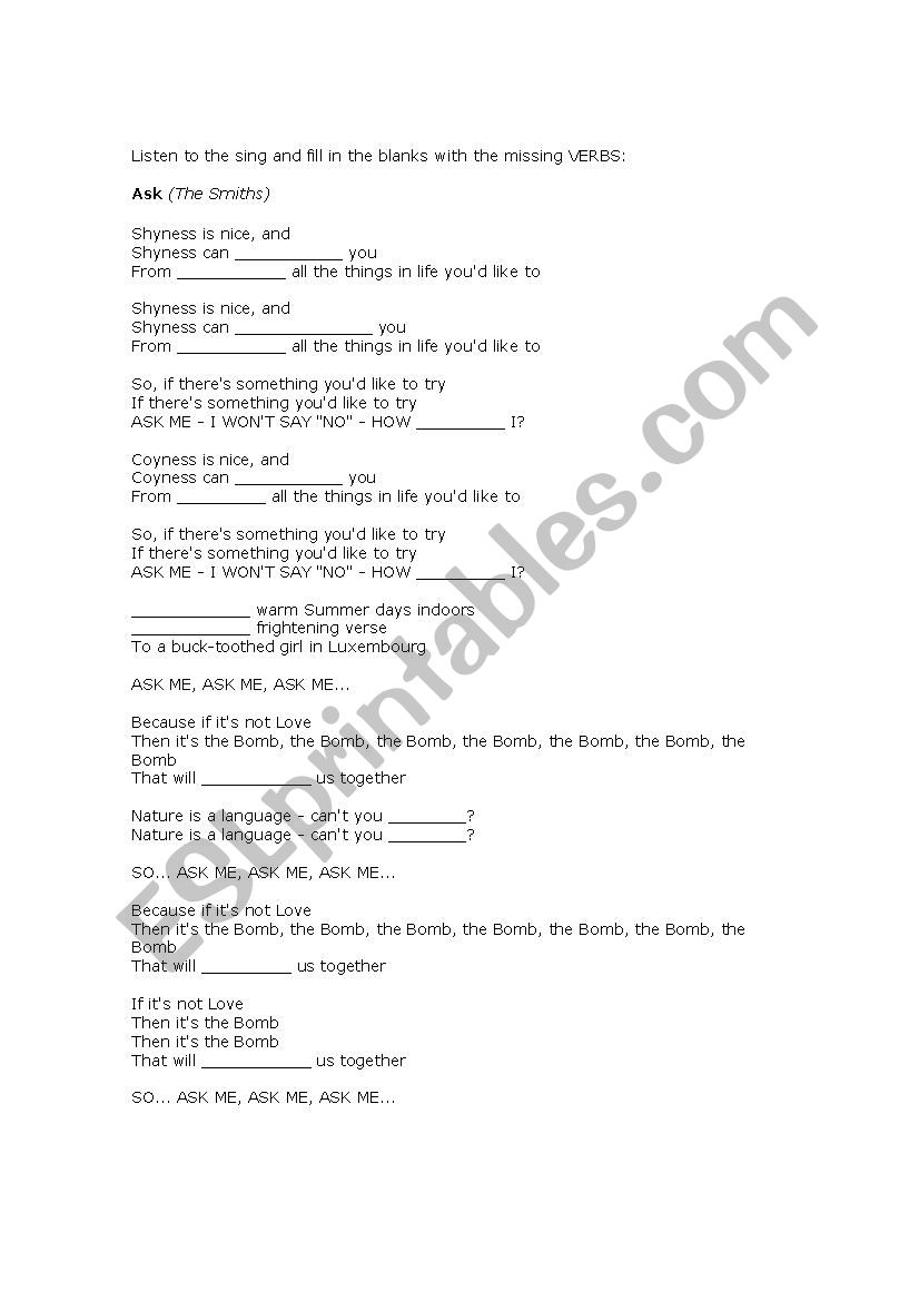 Ask The Smiths worksheet