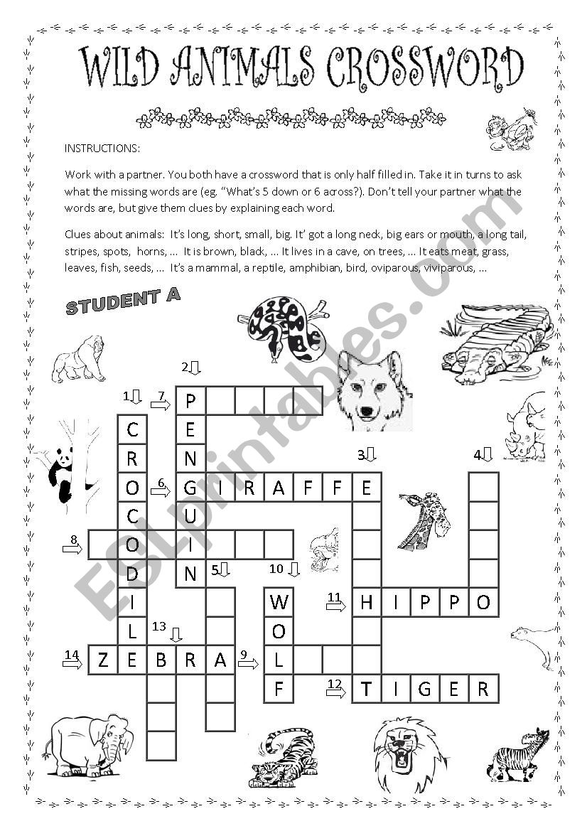 Wild animals crossword student A