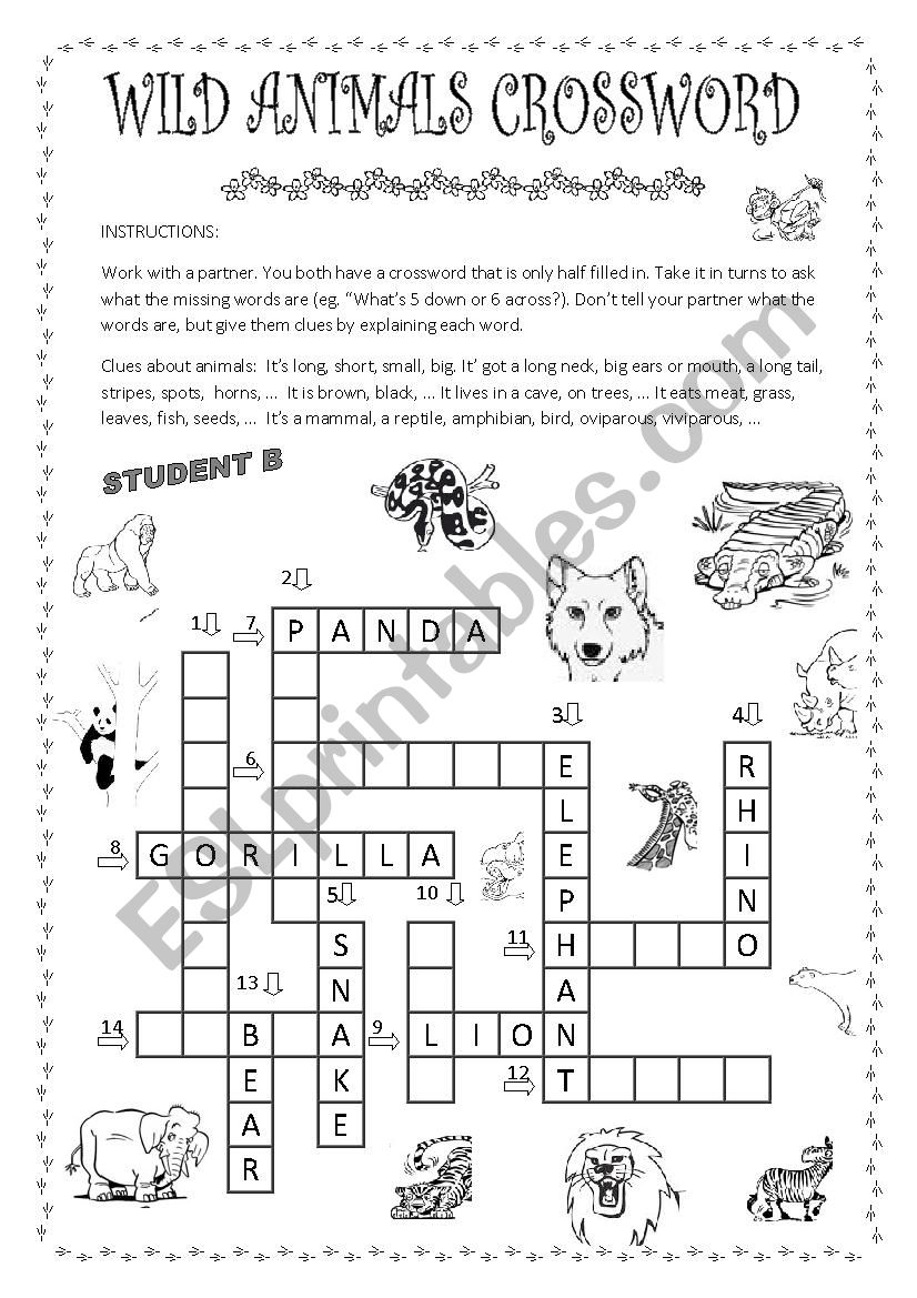 Wild animals crossword student B