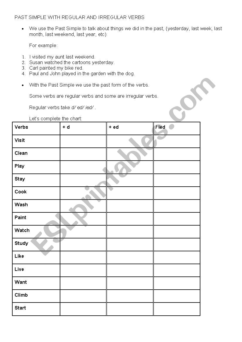 past simple Regular and Irregular Verbs