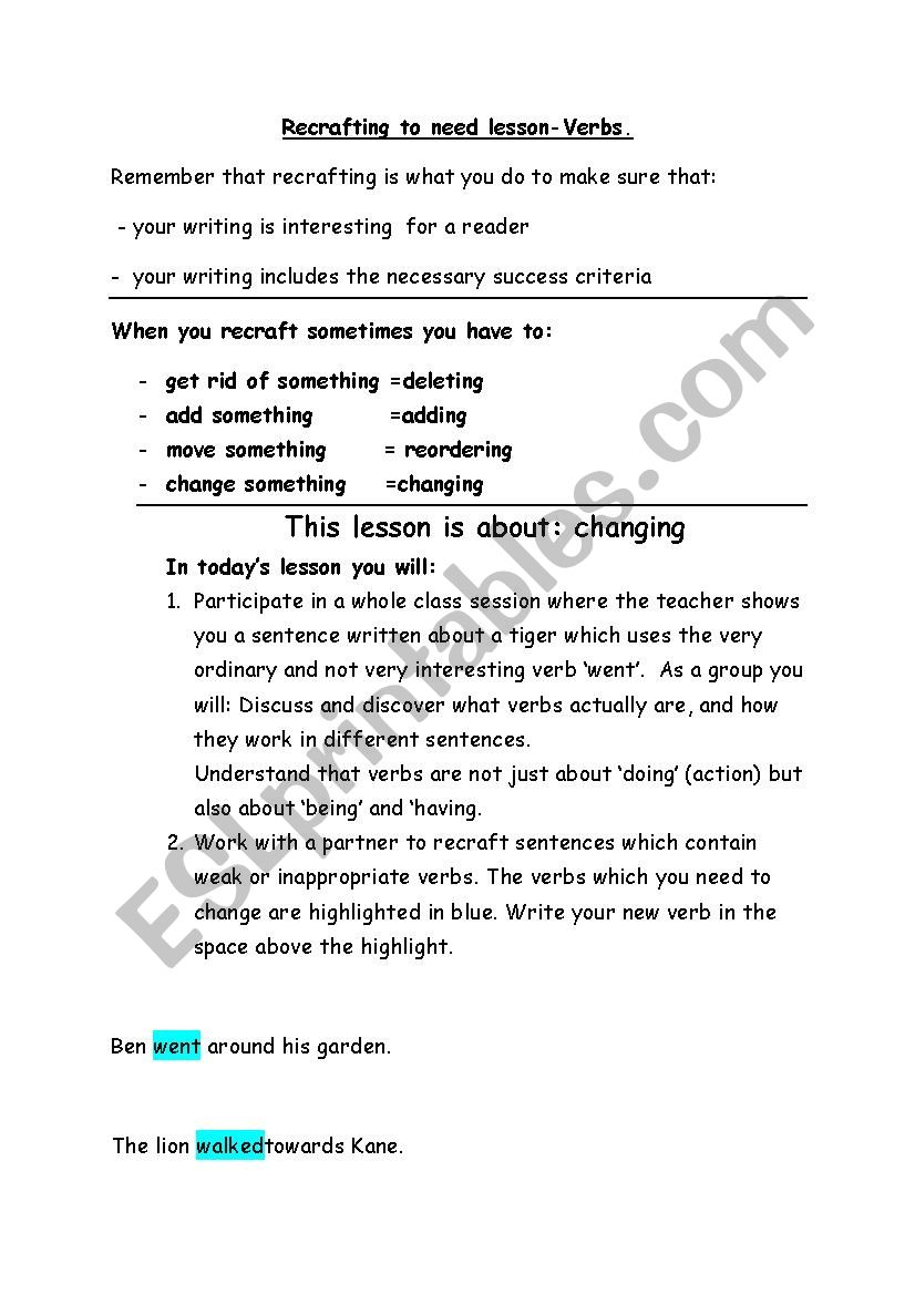 Recrafting Exercise-Using effective Verbs.