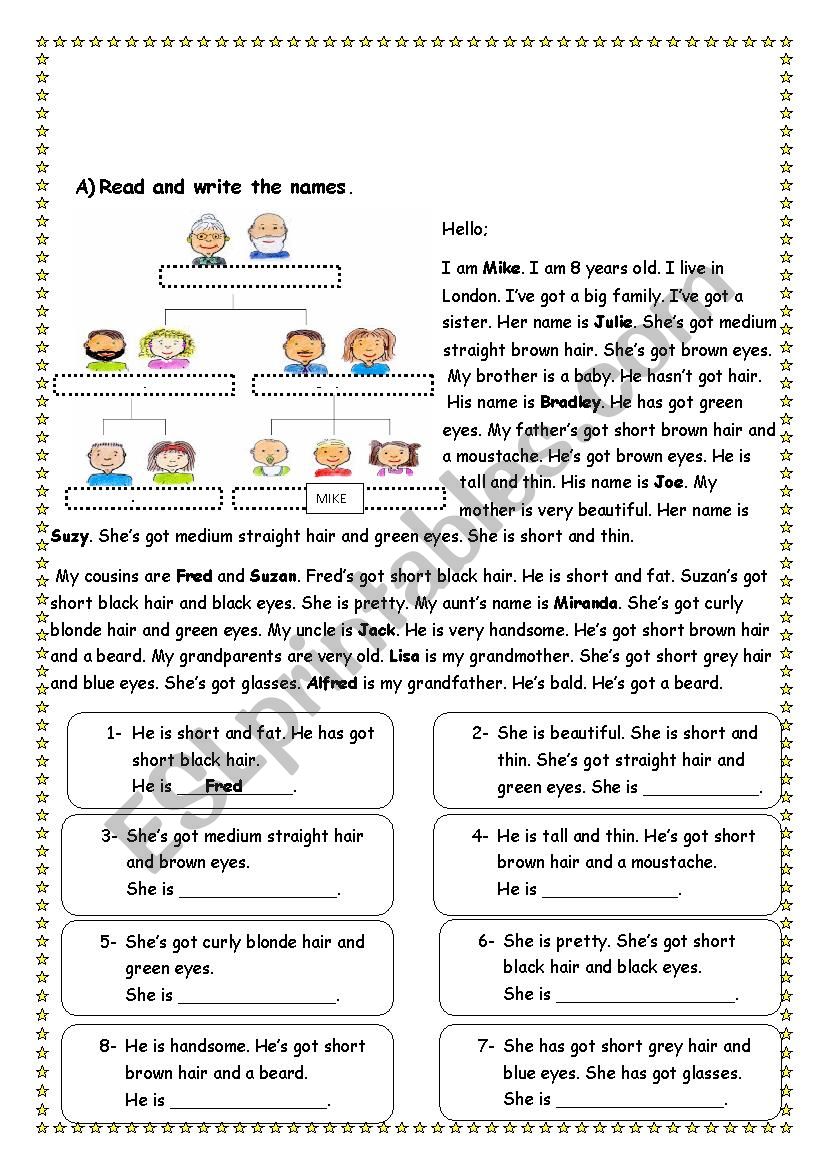 family members worksheet