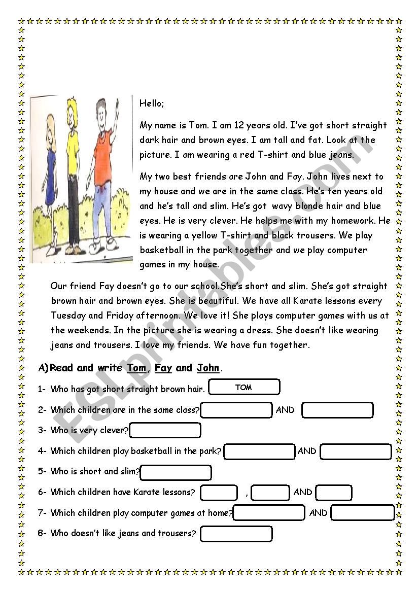 physical appearance worksheet