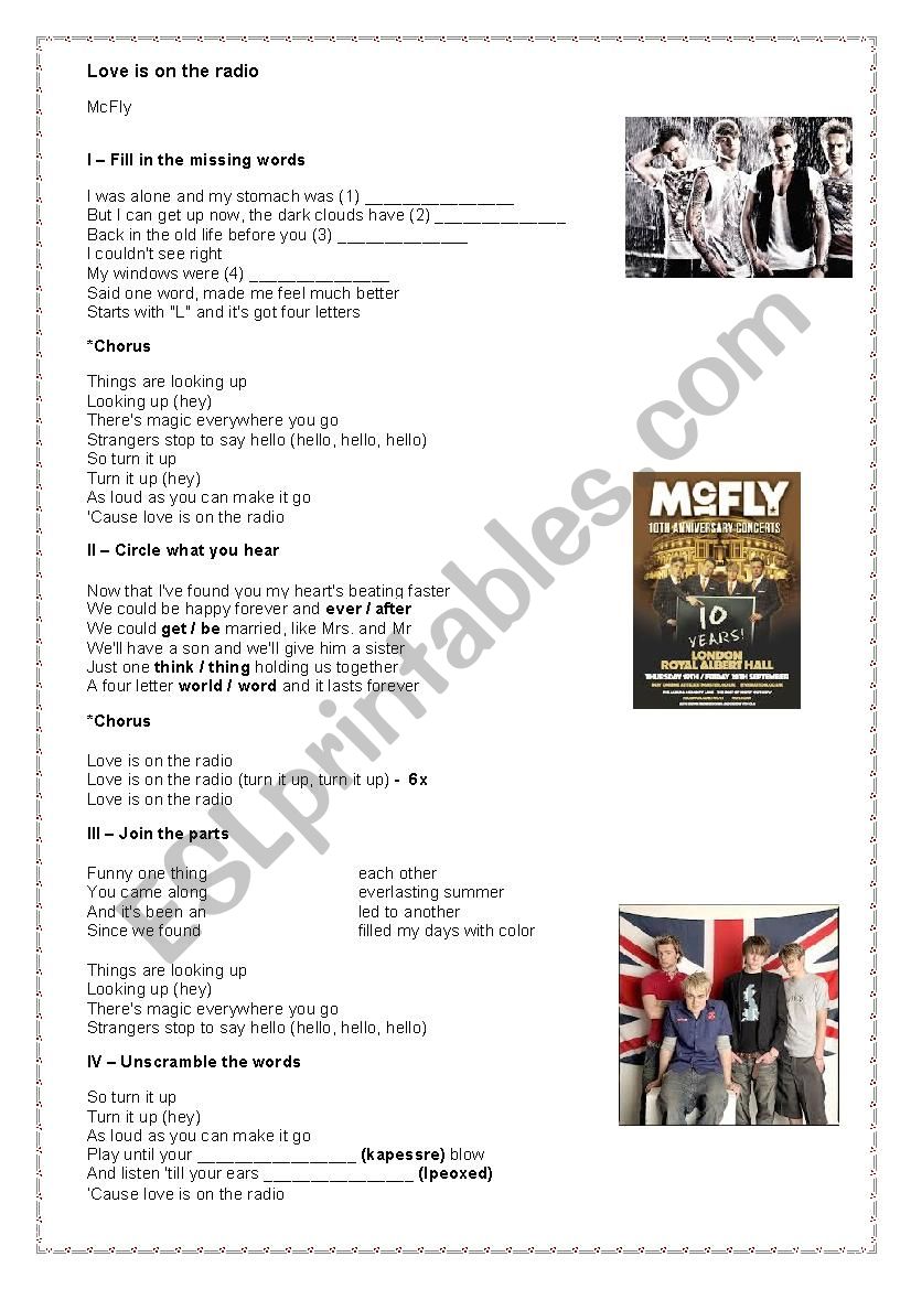 McFly - Love is on the radio worksheet