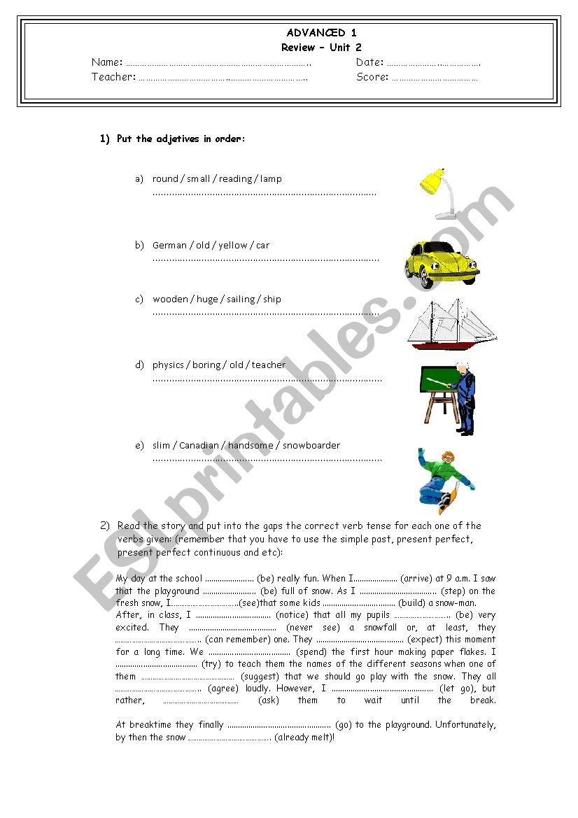 Test for advanced students worksheet