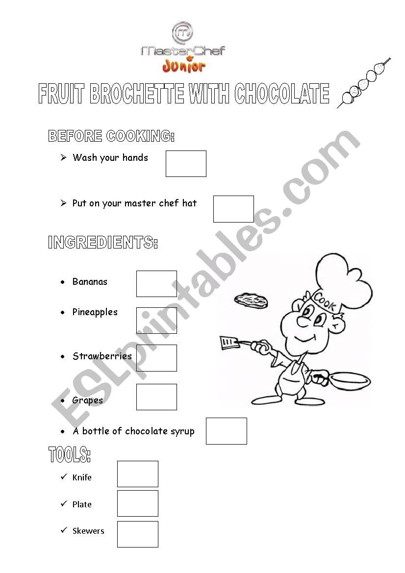 Recipe fruit brochete worksheet