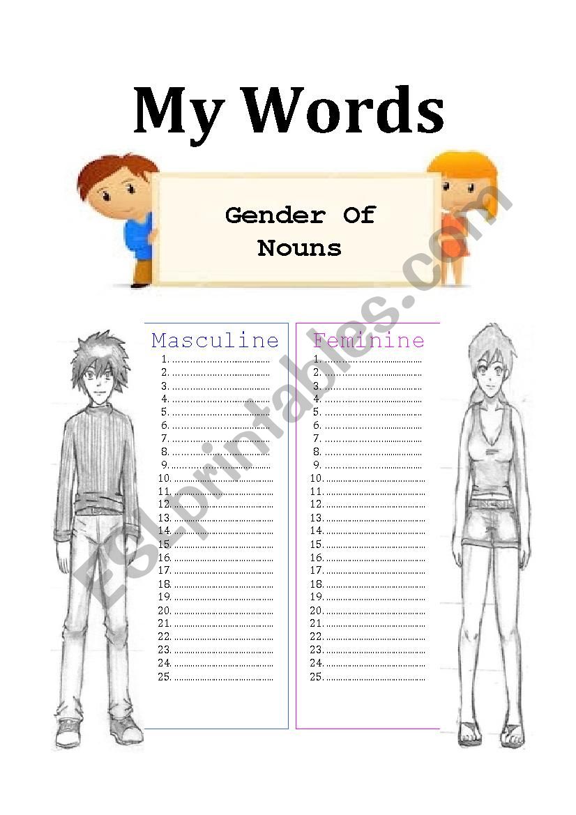 My Words (Gender Of Nouns) worksheet