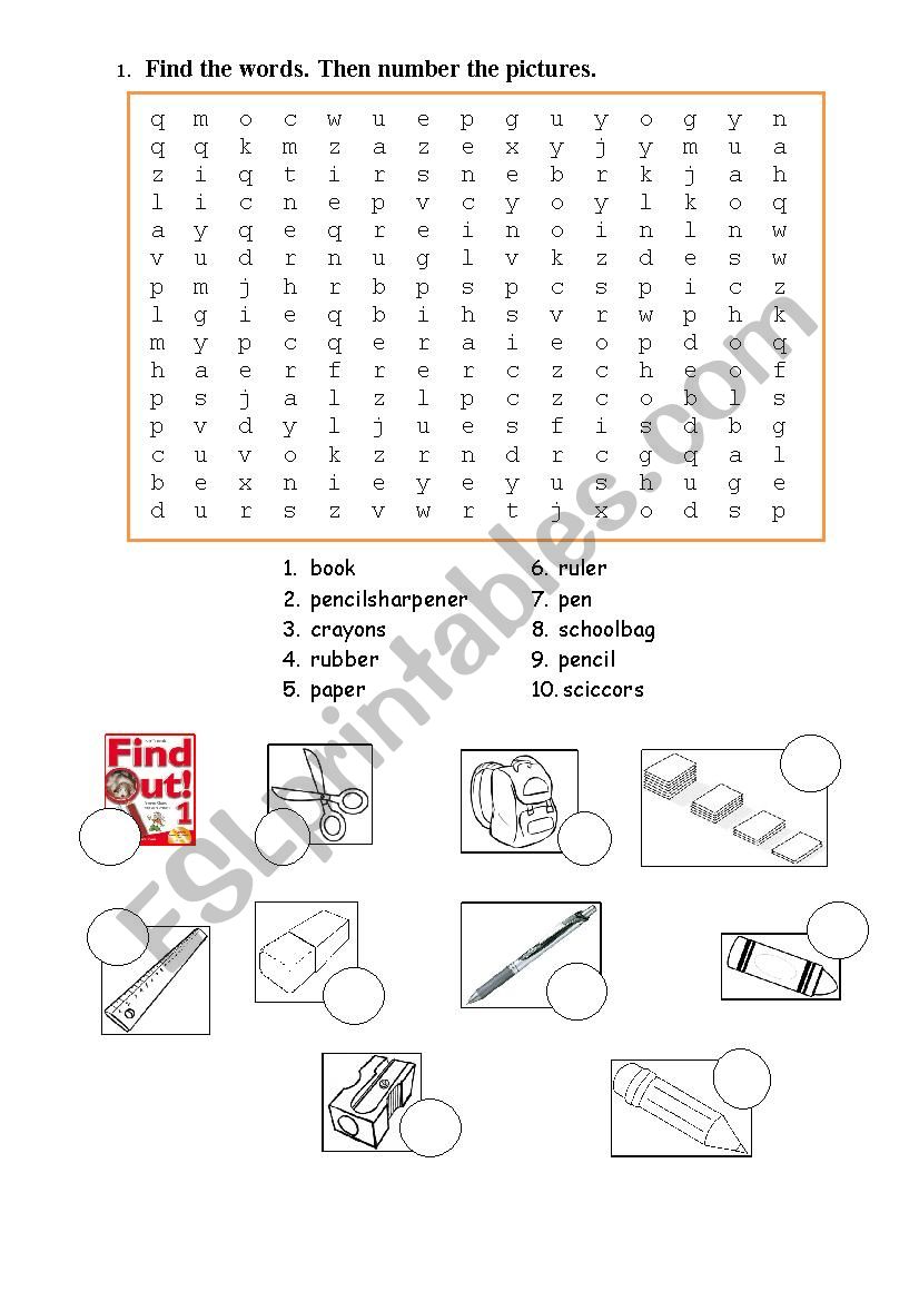 School objects worksheet