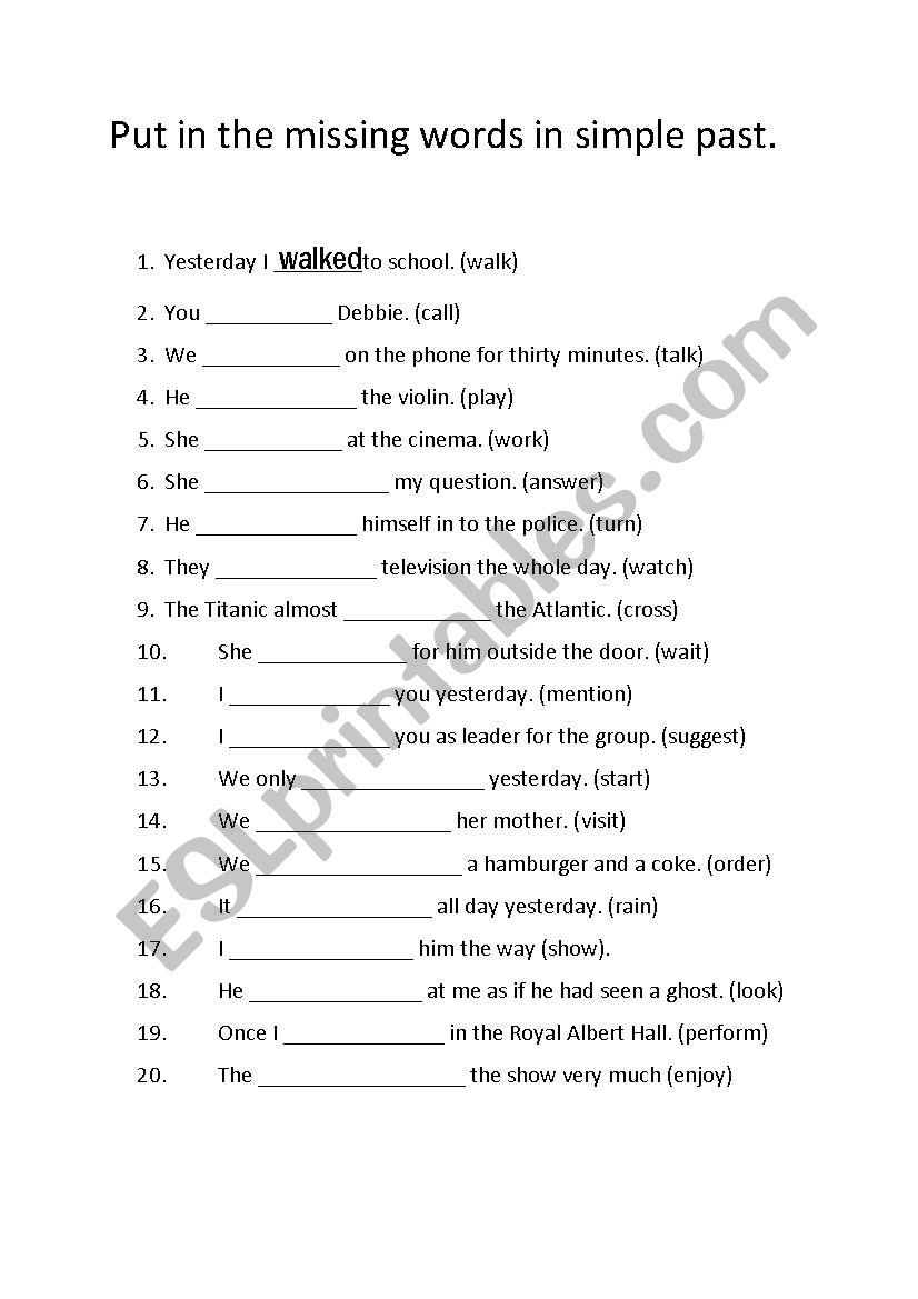Close exercise, Simple past. worksheet