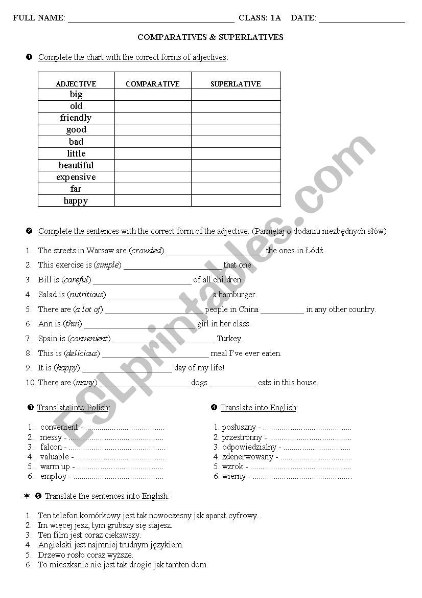 comparatives &superlatives worksheet