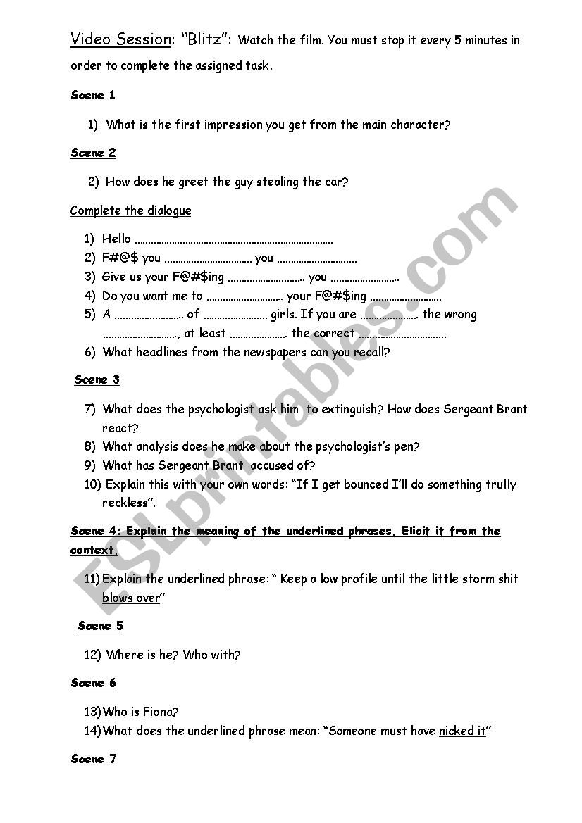 Blitz worksheet