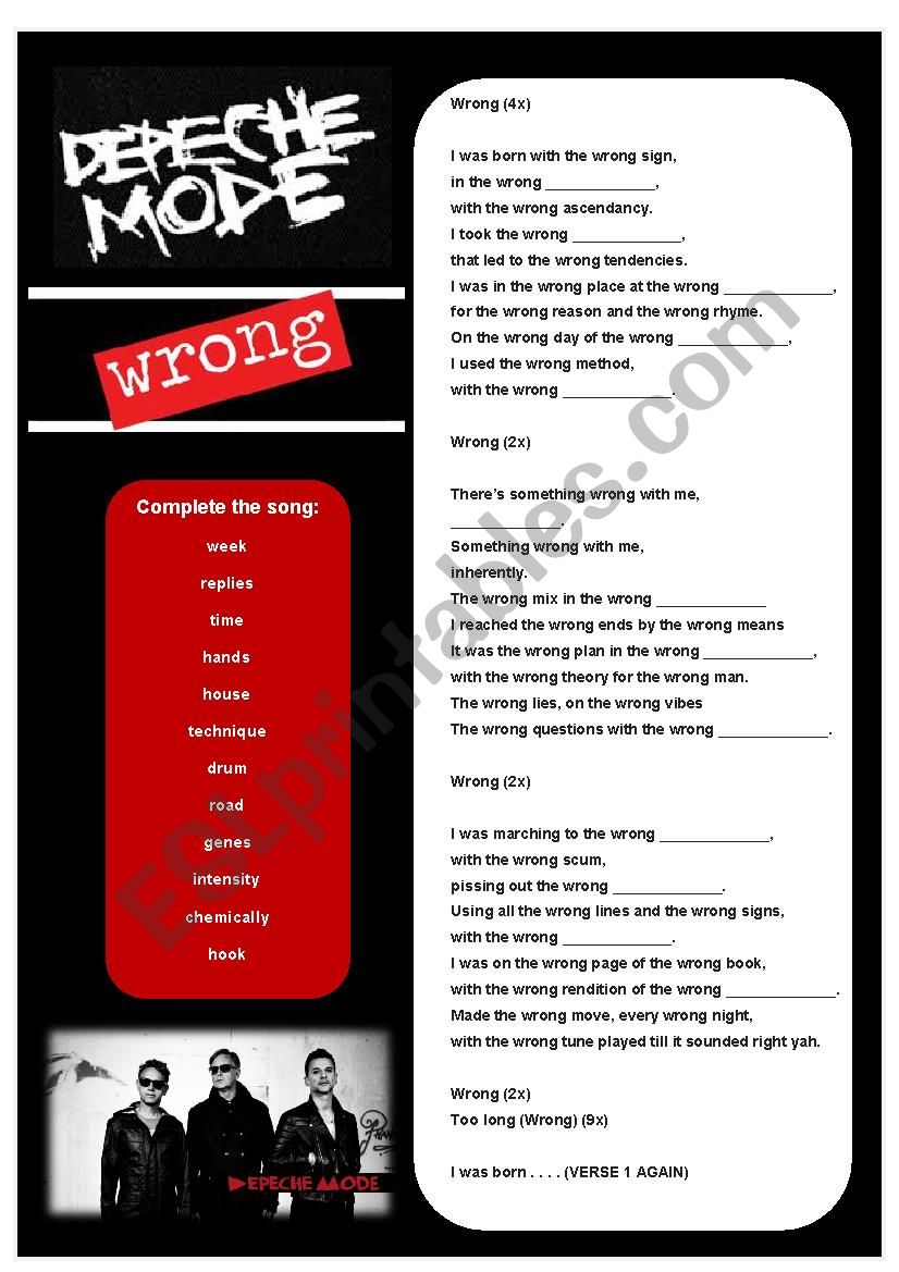 Wrong - Depeche Mode worksheet