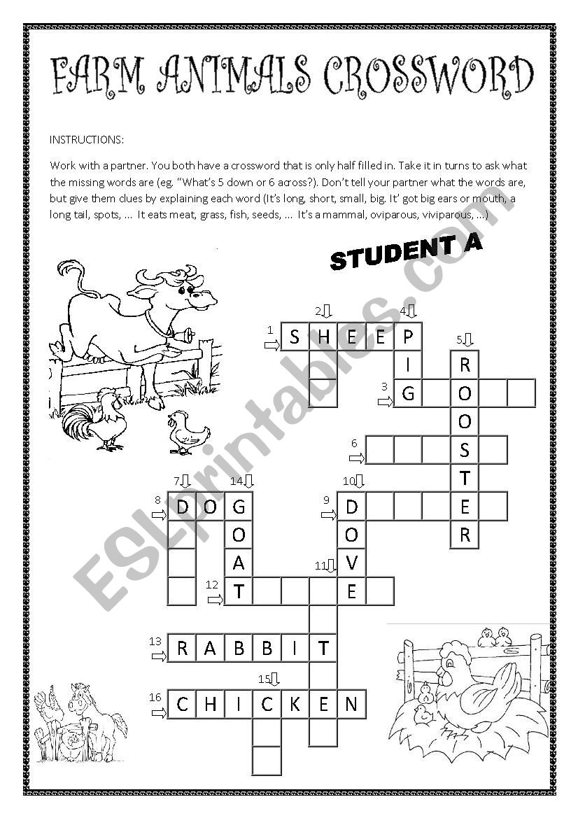 Farm Animals Crossword worksheet